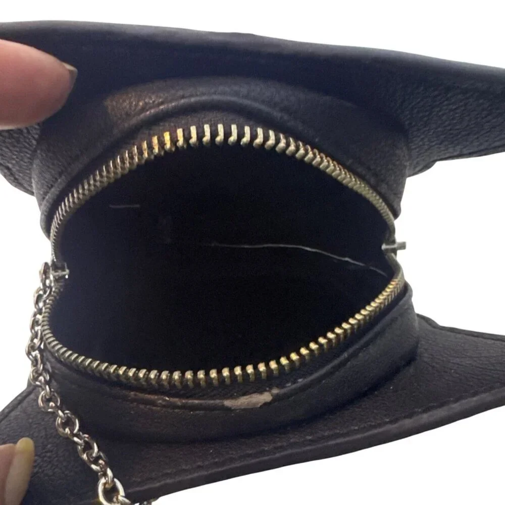BCBG Max Azria Black Owl Wristlet Purse With Chain Strap & Zipper Closure